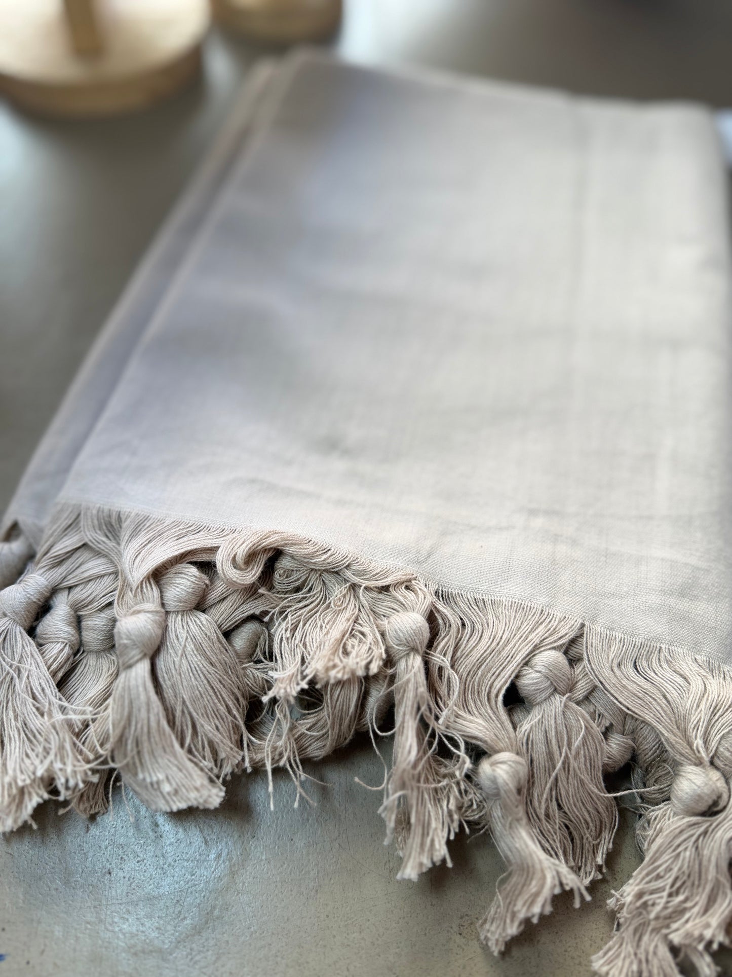 Telo Mare in Cotone con Frange - BEIGE