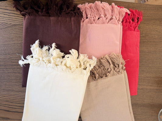 Telo Mare in Cotone con Frange - BEIGE